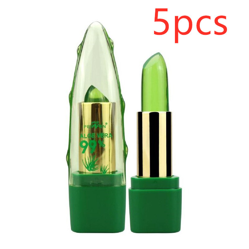 Gel de Aloe Vera que cambia de Color lápiz labial brillo hidratante antisecado desalinización cuidado de labios de grano fino