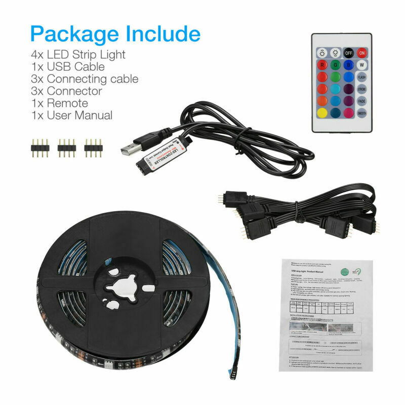 Transform Your Space with Vibrant Ambiance! 🌈📺 Elevate Your TV and Computer Experience with our 4x50CM USB 5V RGB LED Strip Background Light Remote Kit. 🎉