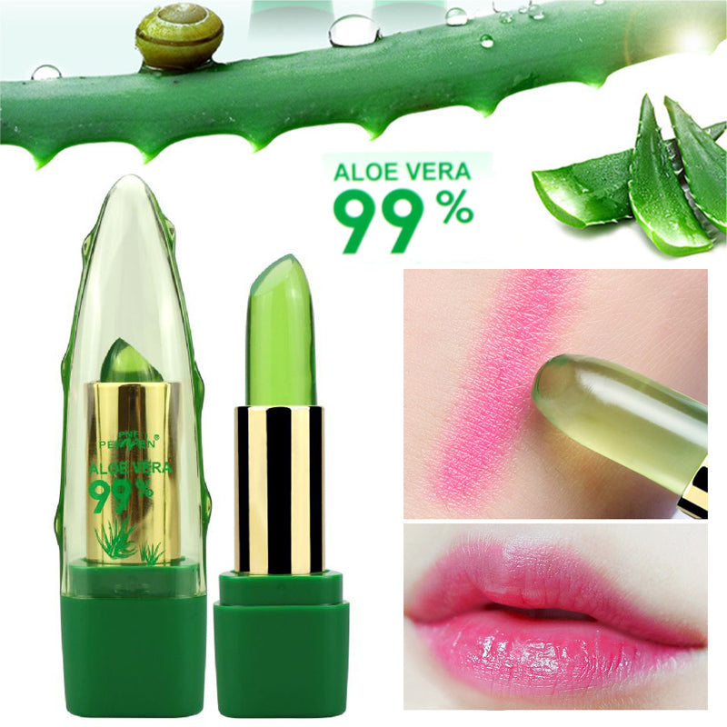 Gel de Aloe Vera que cambia de Color lápiz labial brillo hidratante antisecado desalinización cuidado de labios de grano fino