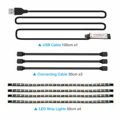 Transform Your Space with Vibrant Ambiance! 🌈📺 Elevate Your TV and Computer Experience with our 4x50CM USB 5V RGB LED Strip Background Light Remote Kit. 🎉