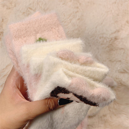 Dehaired Angora Socks For Women Autumn And Winter Thickening Warm-keeping Socks Room Socks Plush Soft And Breathable