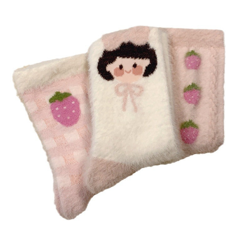Calcetines de Angora depilados para mujer, calcetines gruesos de otoño e invierno para mantener el calor, calcetines de habitación, calcetines de felpa suaves y transpirables