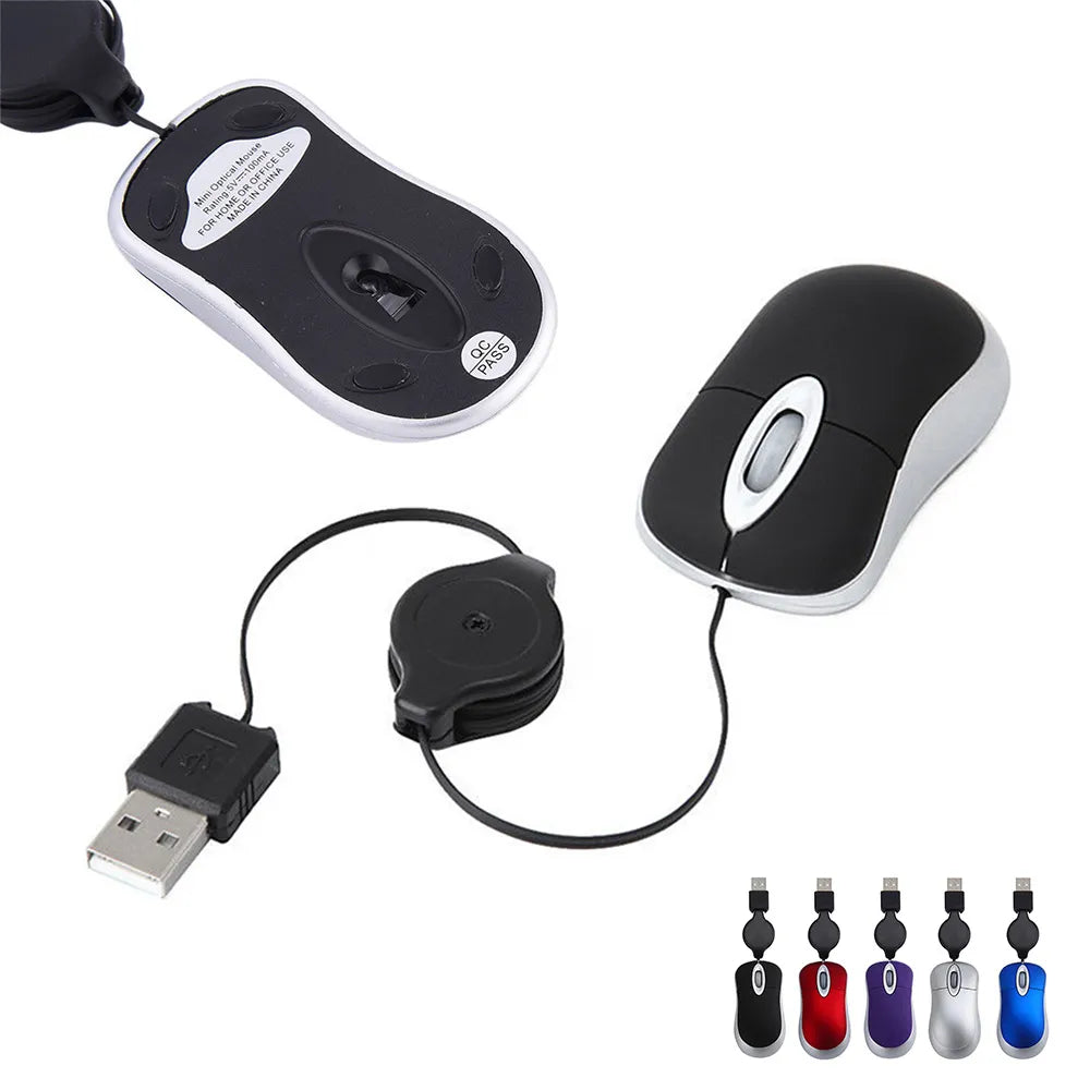 Mini ratón retráctil con cable de 1200DPI, ratón óptico USB, ergonómico, para juegos de oficina, ordenador, PC, portátil y Notebook