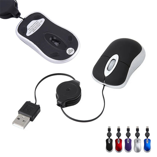 Mini ratón retráctil con cable de 1200DPI, ratón óptico USB, ergonómico, para juegos de oficina, ordenador, PC, portátil y Notebook