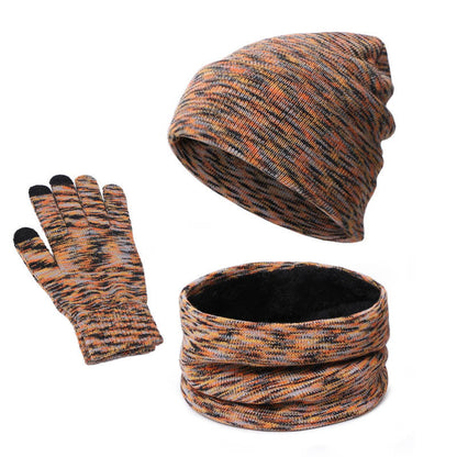 Gorro tejido de tres piezas, bufanda, guantes con pantalla táctil, además de terciopelo, color sólido para exteriores
